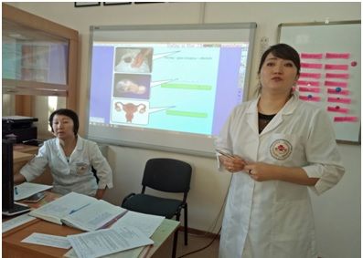 21.11. Teachers A.Zh. Almenova and S.O. Zharlygasova have conducted an open binary lesson of the Russian and English languages on a subject: "On reception at the obstetrician – the gynecologist" "At the Gynecologist".